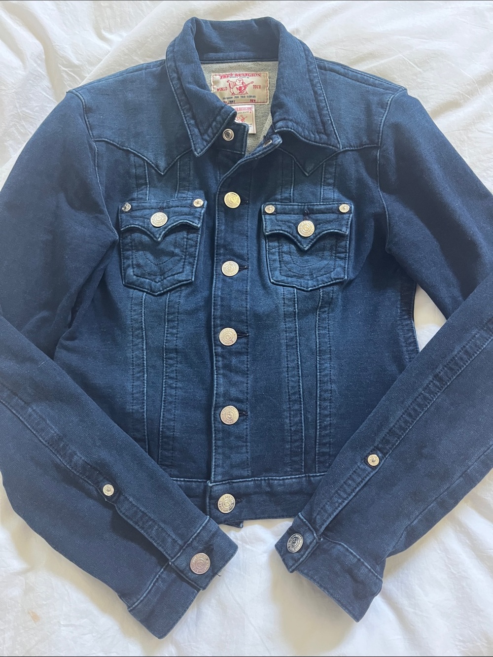 True Religion Dark Wash Stretchy Soft Denim Jean Jacket Vintage